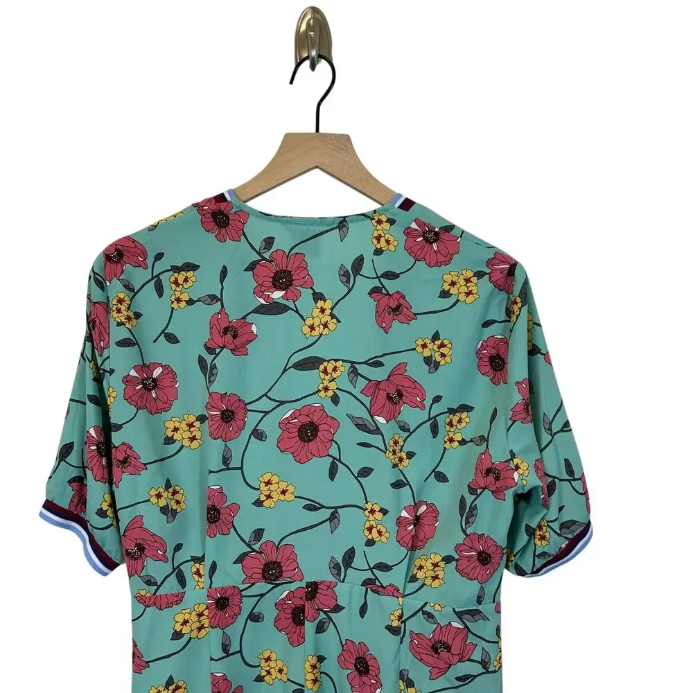 Jane Wood Floral Faux wrapped Turquoise Floral dress Women’s Size 12-14 - Picture 4 of 9